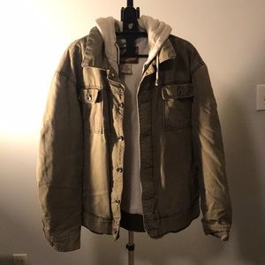 Arizona Jean Co Denim Hooded Zip/Button Jacket LG